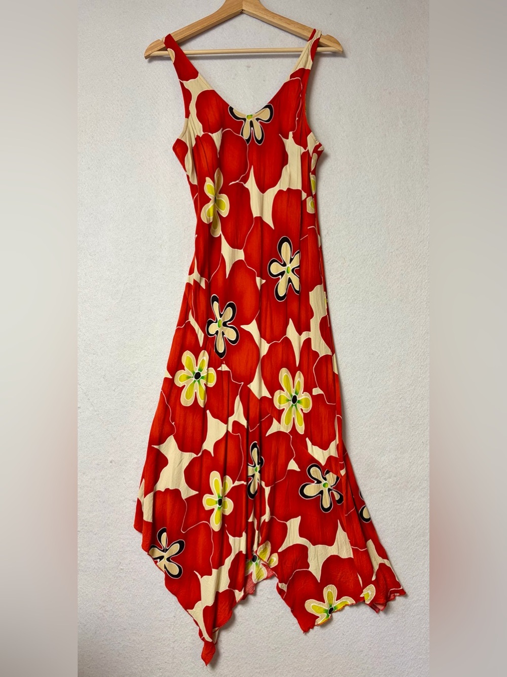 Vintage Jams World Red Star Handkerchief Hem Dress Small Made in Hawaii USA